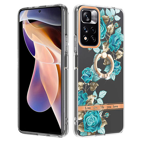 Funda Silicona Gel Goma Patron de Moda Carcasa con Anillo de dedo Soporte Y06B para Xiaomi Mi 11i 5G (2022) Cian