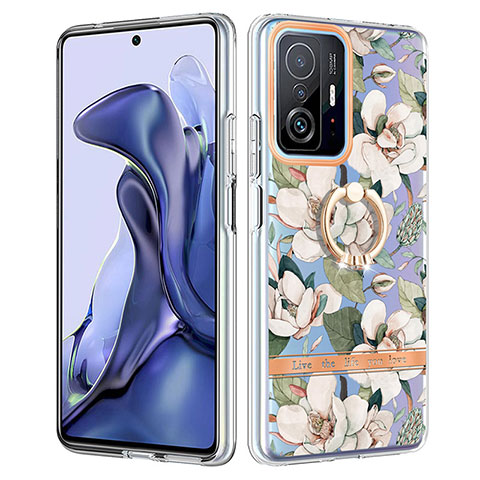 Funda Silicona Gel Goma Patron de Moda Carcasa con Anillo de dedo Soporte Y06B para Xiaomi Mi 11T 5G Blanco