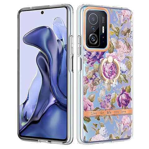 Funda Silicona Gel Goma Patron de Moda Carcasa con Anillo de dedo Soporte Y06B para Xiaomi Mi 11T 5G Purpura Claro