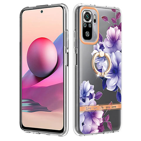 Funda Silicona Gel Goma Patron de Moda Carcasa con Anillo de dedo Soporte Y06B para Xiaomi Poco M5S Morado