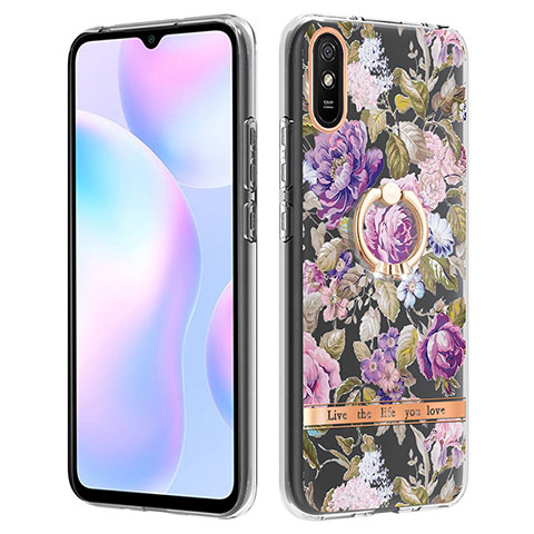 Funda Silicona Gel Goma Patron de Moda Carcasa con Anillo de dedo Soporte Y06B para Xiaomi Redmi 9i Purpura Claro