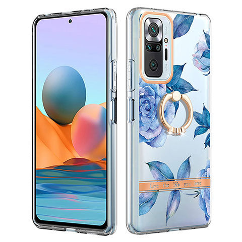 Funda Silicona Gel Goma Patron de Moda Carcasa con Anillo de dedo Soporte Y06B para Xiaomi Redmi Note 10 Pro Max Azul