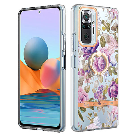 Funda Silicona Gel Goma Patron de Moda Carcasa con Anillo de dedo Soporte Y06B para Xiaomi Redmi Note 10 Pro Max Purpura Claro