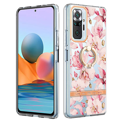 Funda Silicona Gel Goma Patron de Moda Carcasa con Anillo de dedo Soporte Y06B para Xiaomi Redmi Note 10 Pro Max Rosa