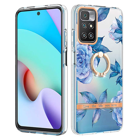 Funda Silicona Gel Goma Patron de Moda Carcasa con Anillo de dedo Soporte Y06B para Xiaomi Redmi Note 11 4G (2021) Azul