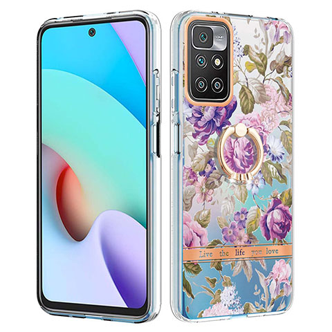 Funda Silicona Gel Goma Patron de Moda Carcasa con Anillo de dedo Soporte Y06B para Xiaomi Redmi Note 11 4G (2021) Purpura Claro