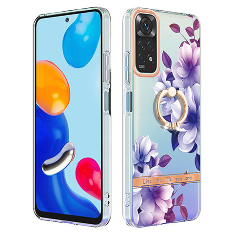 Funda Silicona Gel Goma Patron de Moda Carcasa con Anillo de dedo Soporte Y06B para Xiaomi Redmi Note 11 4G (2022) Morado