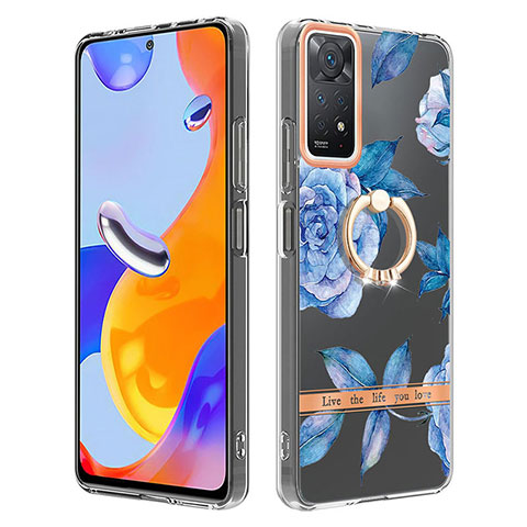 Funda Silicona Gel Goma Patron de Moda Carcasa con Anillo de dedo Soporte Y06B para Xiaomi Redmi Note 11 Pro 5G Azul