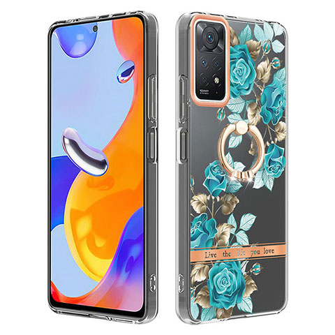 Funda Silicona Gel Goma Patron de Moda Carcasa con Anillo de dedo Soporte Y06B para Xiaomi Redmi Note 11 Pro 5G Cian