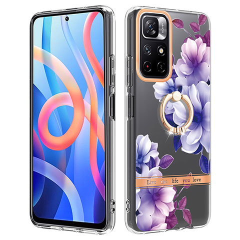 Funda Silicona Gel Goma Patron de Moda Carcasa con Anillo de dedo Soporte Y06B para Xiaomi Redmi Note 11T 5G Morado