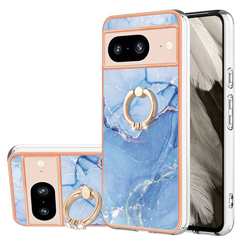 Funda Silicona Gel Goma Patron de Moda Carcasa con Anillo de dedo Soporte YB1 para Google Pixel 8 5G Azul