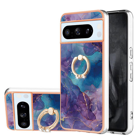 Funda Silicona Gel Goma Patron de Moda Carcasa con Anillo de dedo Soporte YB1 para Google Pixel 8 Pro 5G Morado