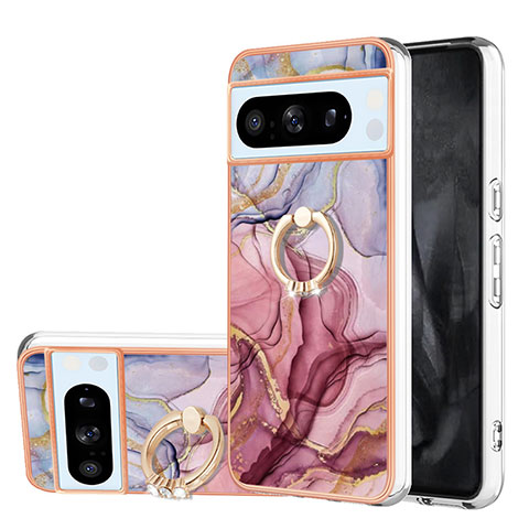 Funda Silicona Gel Goma Patron de Moda Carcasa con Anillo de dedo Soporte YB1 para Google Pixel 8 Pro 5G Purpura Claro