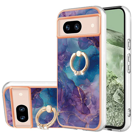 Funda Silicona Gel Goma Patron de Moda Carcasa con Anillo de dedo Soporte YB1 para Google Pixel 8a 5G Morado