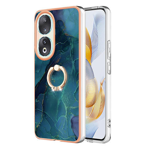 Funda Silicona Gel Goma Patron de Moda Carcasa con Anillo de dedo Soporte YB1 para Huawei Honor 90 5G Verde