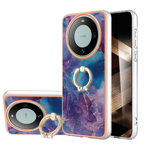 Funda Silicona Gel Goma Patron de Moda Carcasa con Anillo de dedo Soporte YB1 para Huawei Mate 60 Morado