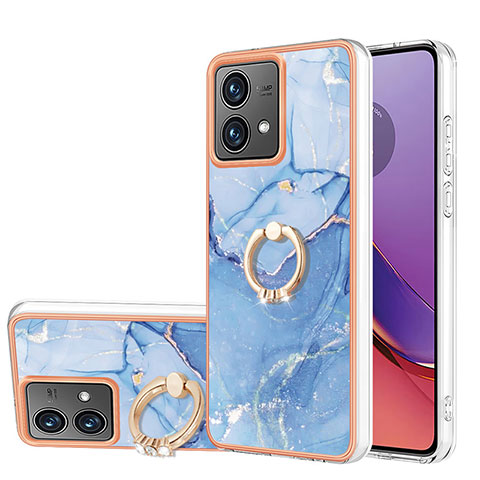 Funda Silicona Gel Goma Patron de Moda Carcasa con Anillo de dedo Soporte YB1 para Motorola Moto G84 5G Azul