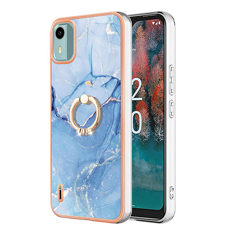 Funda Silicona Gel Goma Patron de Moda Carcasa con Anillo de dedo Soporte YB1 para Nokia C12 Plus Azul