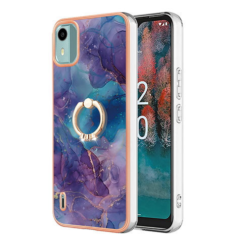 Funda Silicona Gel Goma Patron de Moda Carcasa con Anillo de dedo Soporte YB1 para Nokia C12 Plus Morado