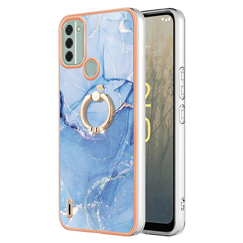 Funda Silicona Gel Goma Patron de Moda Carcasa con Anillo de dedo Soporte YB1 para Nokia C31 Azul