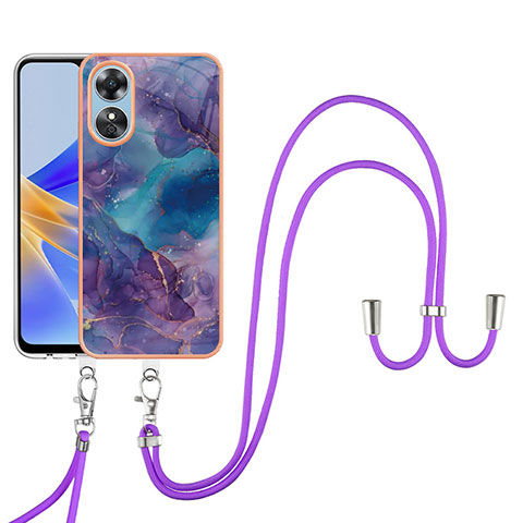 Funda Silicona Gel Goma Patron de Moda Carcasa con Anillo de dedo Soporte YB1 para Oppo A17 Morado