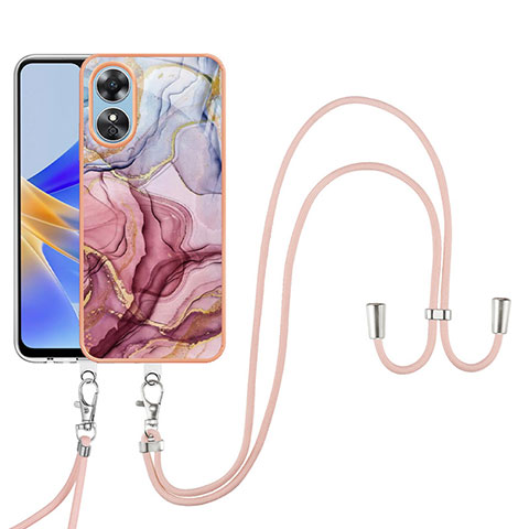 Funda Silicona Gel Goma Patron de Moda Carcasa con Anillo de dedo Soporte YB1 para Oppo A17 Purpura Claro