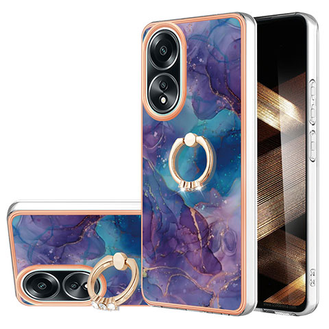 Funda Silicona Gel Goma Patron de Moda Carcasa con Anillo de dedo Soporte YB1 para Oppo A18 Morado