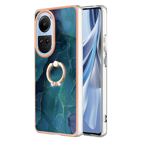 Funda Silicona Gel Goma Patron de Moda Carcasa con Anillo de dedo Soporte YB1 para Oppo Reno10 Pro 5G Verde