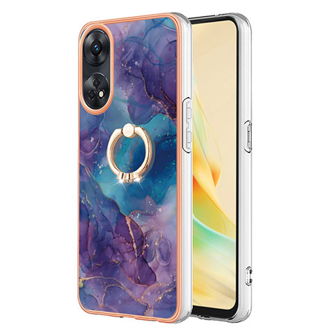 Funda Silicona Gel Goma Patron de Moda Carcasa con Anillo de dedo Soporte YB1 para Oppo Reno8 T 4G Morado