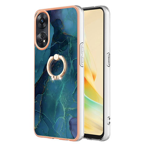 Funda Silicona Gel Goma Patron de Moda Carcasa con Anillo de dedo Soporte YB1 para Oppo Reno8 T 4G Verde