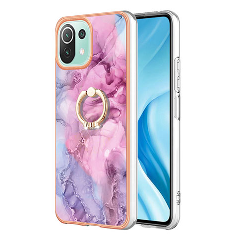 Funda Silicona Gel Goma Patron de Moda Carcasa con Anillo de dedo Soporte YB1 para Xiaomi Mi 11 Lite 4G Purpura Claro