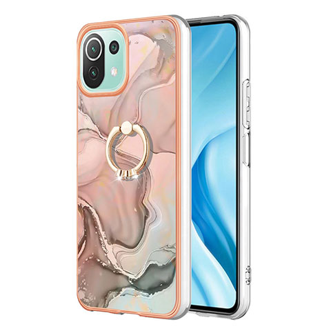 Funda Silicona Gel Goma Patron de Moda Carcasa con Anillo de dedo Soporte YB1 para Xiaomi Mi 11 Lite 5G NE Rosa