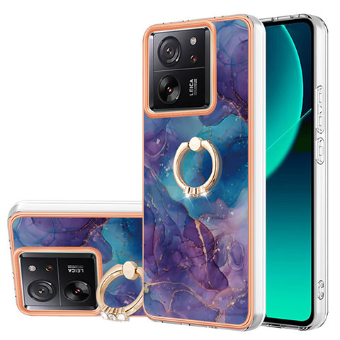 Funda Silicona Gel Goma Patron de Moda Carcasa con Anillo de dedo Soporte YB1 para Xiaomi Mi 13T Pro 5G Morado