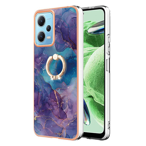 Funda Silicona Gel Goma Patron de Moda Carcasa con Anillo de dedo Soporte YB1 para Xiaomi Poco X5 5G Morado