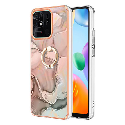 Funda Silicona Gel Goma Patron de Moda Carcasa con Anillo de dedo Soporte YB1 para Xiaomi Redmi 10 Power Rosa