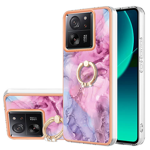 Funda Silicona Gel Goma Patron de Moda Carcasa con Anillo de dedo Soporte YB1 para Xiaomi Redmi K60 Ultra 5G Rosa