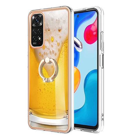 Funda Silicona Gel Goma Patron de Moda Carcasa con Anillo de dedo Soporte YB1 para Xiaomi Redmi Note 11 4G (2022) Amarillo