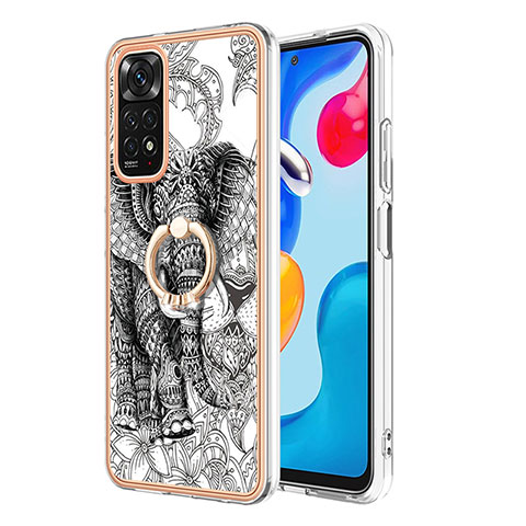 Funda Silicona Gel Goma Patron de Moda Carcasa con Anillo de dedo Soporte YB1 para Xiaomi Redmi Note 11 4G (2022) Gris