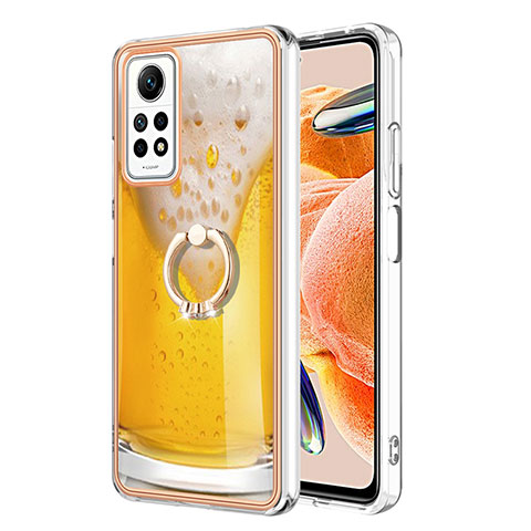 Funda Silicona Gel Goma Patron de Moda Carcasa con Anillo de dedo Soporte YB1 para Xiaomi Redmi Note 11 Pro 5G Amarillo