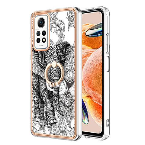 Funda Silicona Gel Goma Patron de Moda Carcasa con Anillo de dedo Soporte YB1 para Xiaomi Redmi Note 11 Pro 5G Gris