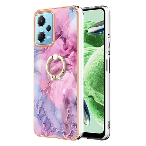 Funda Silicona Gel Goma Patron de Moda Carcasa con Anillo de dedo Soporte YB1 para Xiaomi Redmi Note 12 5G Purpura Claro