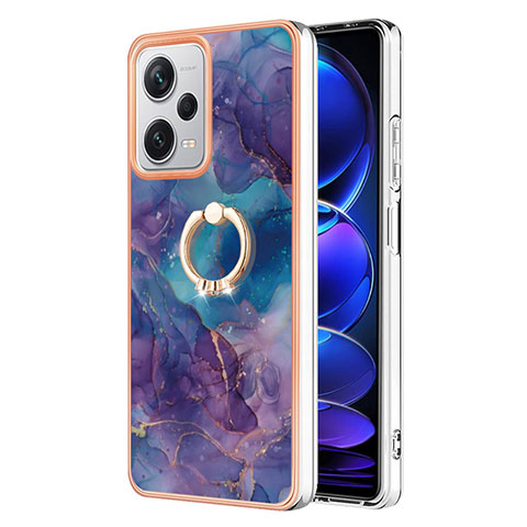 Funda Silicona Gel Goma Patron de Moda Carcasa con Anillo de dedo Soporte YB1 para Xiaomi Redmi Note 12 Explorer Morado