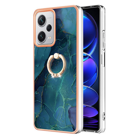 Funda Silicona Gel Goma Patron de Moda Carcasa con Anillo de dedo Soporte YB1 para Xiaomi Redmi Note 12 Explorer Verde