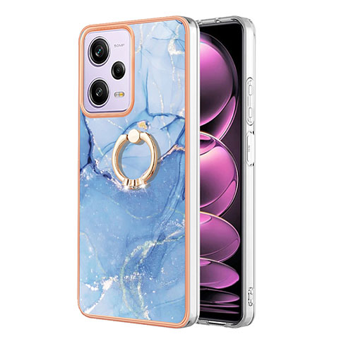 Funda Silicona Gel Goma Patron de Moda Carcasa con Anillo de dedo Soporte YB1 para Xiaomi Redmi Note 12 Pro 5G Azul