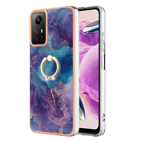 Funda Silicona Gel Goma Patron de Moda Carcasa con Anillo de dedo Soporte YB1 para Xiaomi Redmi Note 12S Morado