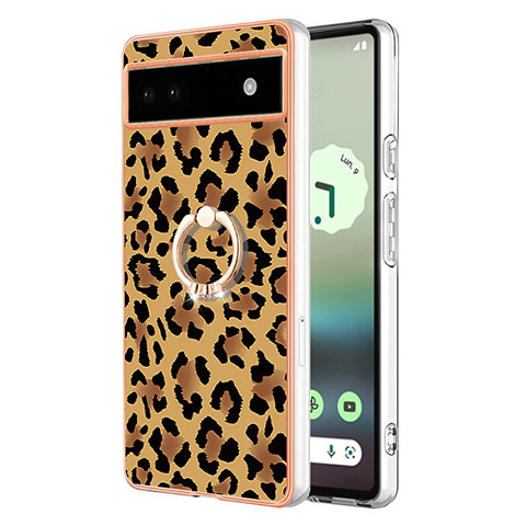 Funda Silicona Gel Goma Patron de Moda Carcasa con Anillo de dedo Soporte YB2 para Google Pixel 6a 5G Marron