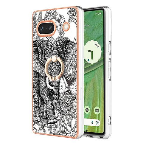 Funda Silicona Gel Goma Patron de Moda Carcasa con Anillo de dedo Soporte YB2 para Google Pixel 7a 5G Gris