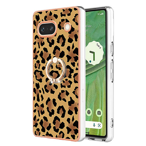 Funda Silicona Gel Goma Patron de Moda Carcasa con Anillo de dedo Soporte YB2 para Google Pixel 7a 5G Marron