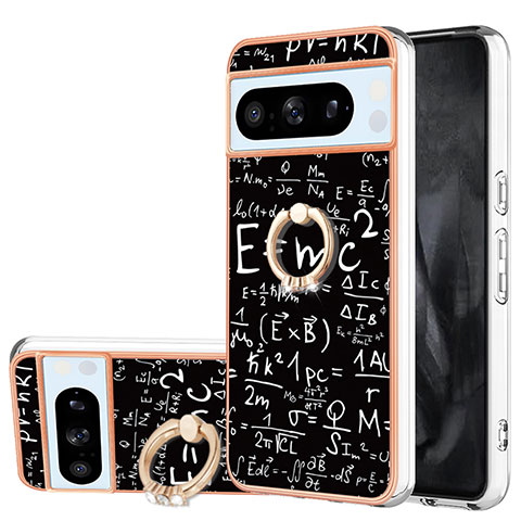 Funda Silicona Gel Goma Patron de Moda Carcasa con Anillo de dedo Soporte YB2 para Google Pixel 8 Pro 5G Negro