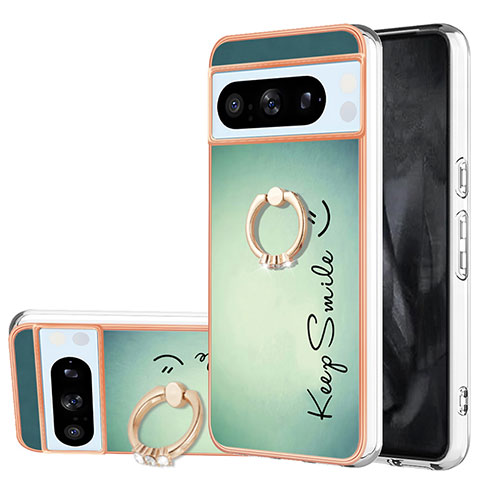 Funda Silicona Gel Goma Patron de Moda Carcasa con Anillo de dedo Soporte YB2 para Google Pixel 8 Pro 5G Verde